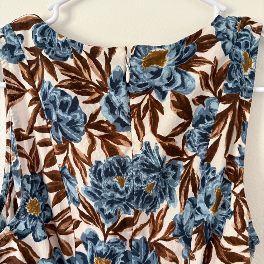 Madewell Blue Brown Floral Tessa Poplin Cut Out Cotton Maxi Dress Size 4 - Picture 15 of 16
